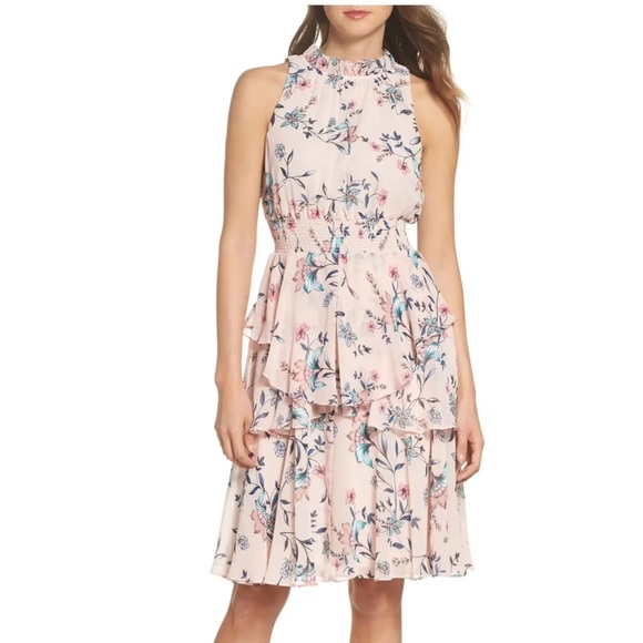 Eliza J Dresses & Skirts - Eliza J Floral Ruffle A Line Dress Blush Pink Size 2